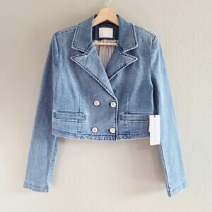 Blue Revival, Olivia Cropped Denim Blazer, Tailored, Double Breasted Jean Jacket